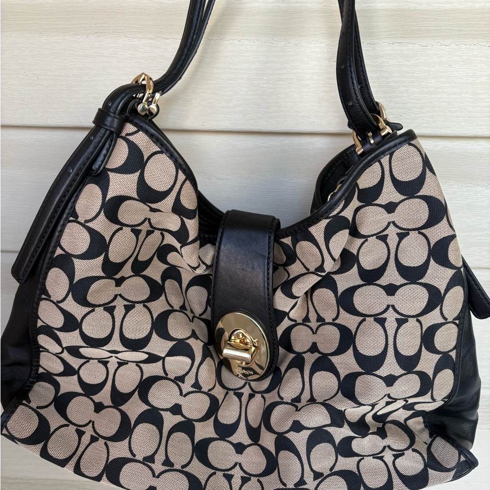 Coach Black and Tan Shoulder Bag with Signature Style